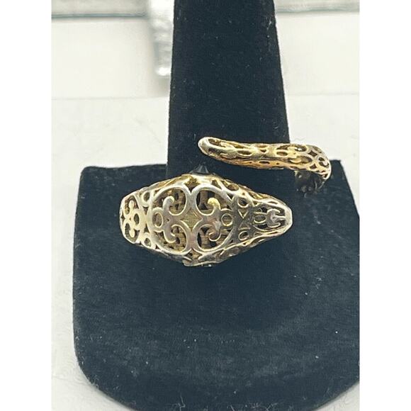 Sterling Silver Ring: Adjustable Snake Ring .925 Italy with Simulated Gemstones - Picture 2 of 5